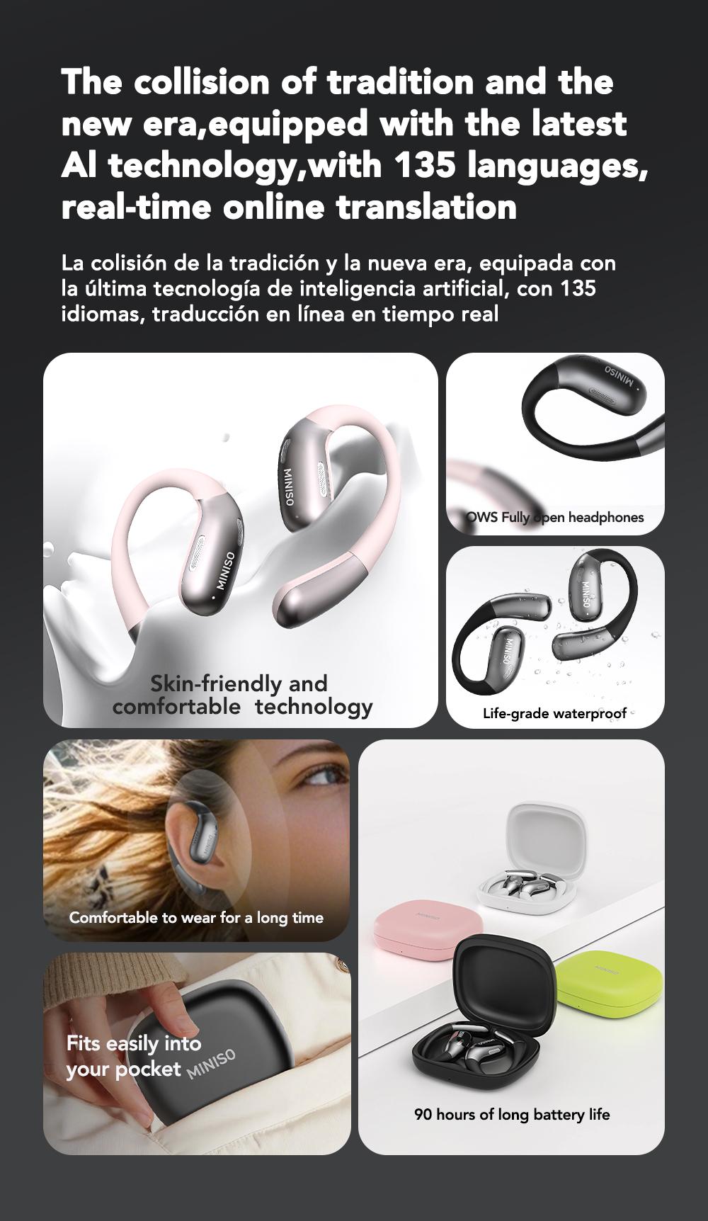 MINISO X28 OWS Open Ear Wireless Bluetooth Earbuds Support 135 Languages Real Time Bluetooth 58H Playback HIFI Stereo Fast Charging