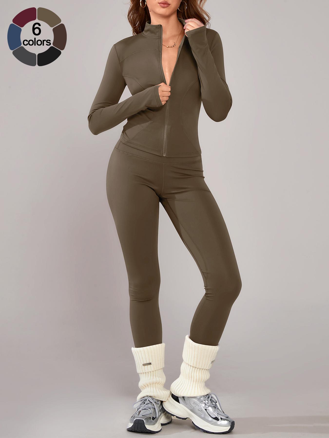 Women's Breathable Sporty Yoga Set, Tight-Fitting High Waist Pants & Long Sleeve Jacket for Fall & Winter, Clothes Set for Gym Outdoor Running