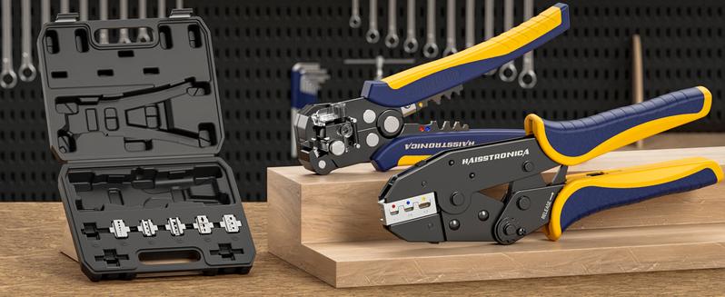 haisstronica 6 in 1 Crimping Tool Kit and Wire Stripper, Ratcheting Wire Crimper with 6 PCS Interchangeable Dies for Heat Shrink,Non-Insulated,Ferrule,Open Barrel,Insulated Connectors, men tool gifts,Father's Day Gift multi tool haisstronica 6 in 1 Crimping Tool Kit and Wire Stripper, Ratcheting Wire Crimper with 6 PCS Interchangeable Dies for Heat Shrink,Non-Insulated,Ferrule,Open Barrel,Insulated Connectors, men tool gifts,Father's Day Gift multi tool