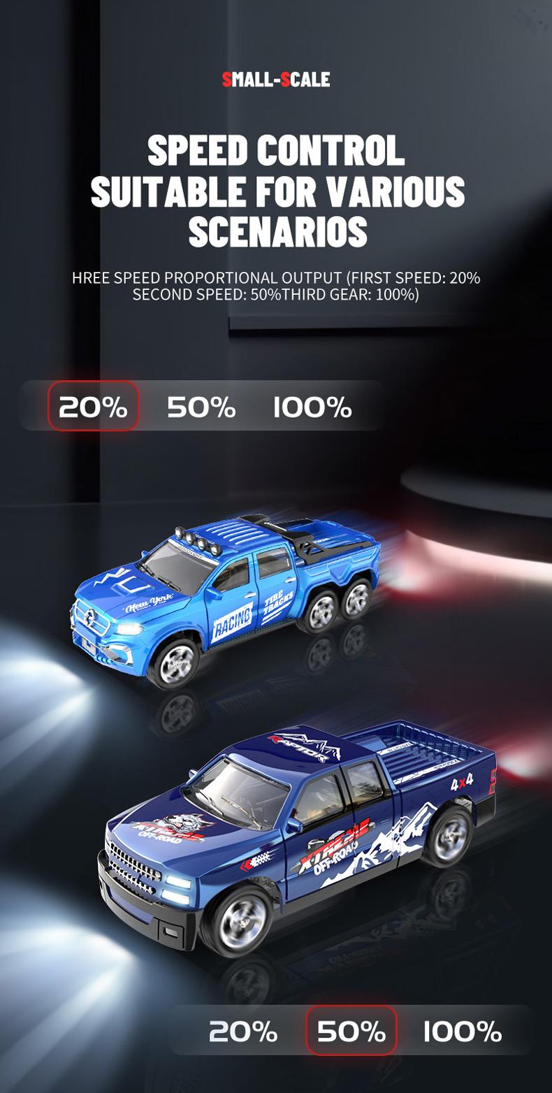 Hotfree 1/64 Mini RC Drift Car, High Speed Alloy Off-Road Truck with Trailer, 2.4GHz Remote Control Toy, USB-C Charging, 3-Speed Modes, LED Lights, Indoor Outdoor Racing, Fun Birthday Christmas Gift for Kids Boys  Outdoorfun