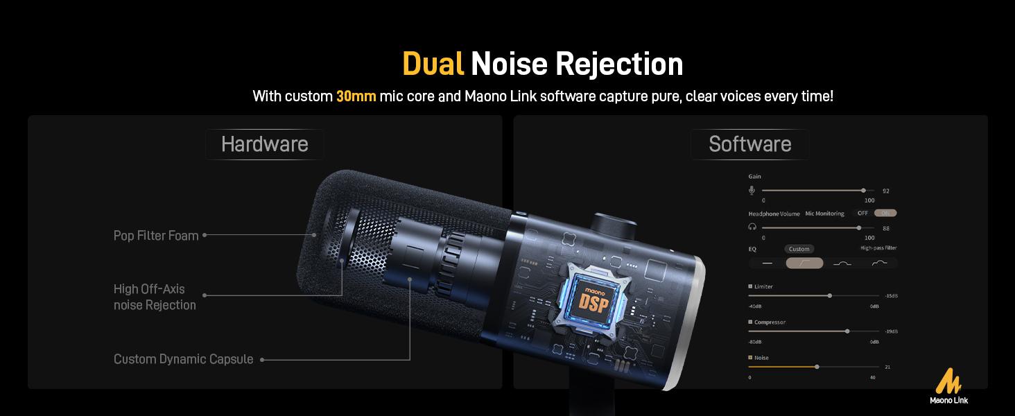 XLR/USB Gaming Microphone for PC, Dynamic Computer Mic for Streaming Podcasting, Noise Reduction, Mute, Volume Control, RGB Boom Mic for Vocal Recording,Voice-Over, PD100XS Black