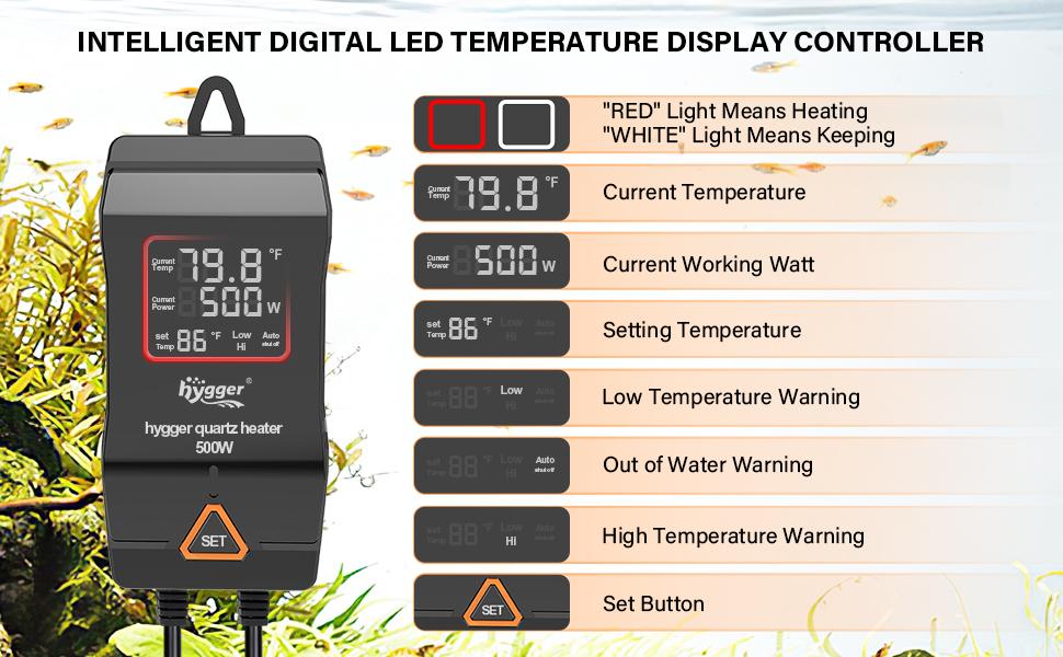 hygger Aquarium Heater 300W 500W 800W 1000W 1200W, Large Adjustable Fish Tank Heater with Intelligent Automatic Power-Off System, Water Heater with LED Digital Display, for Saltwater and Freshwater