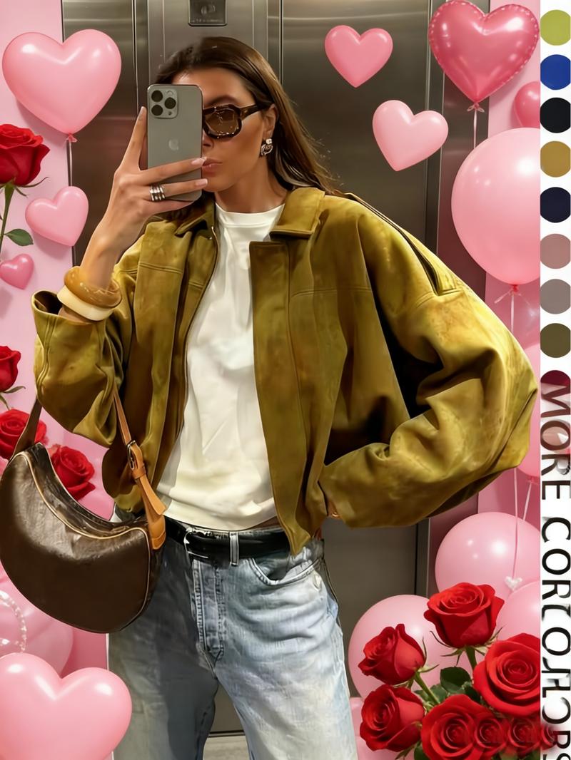 Women's Military Jacket, Army Green Loose Fit Coat For Spring & Autumn