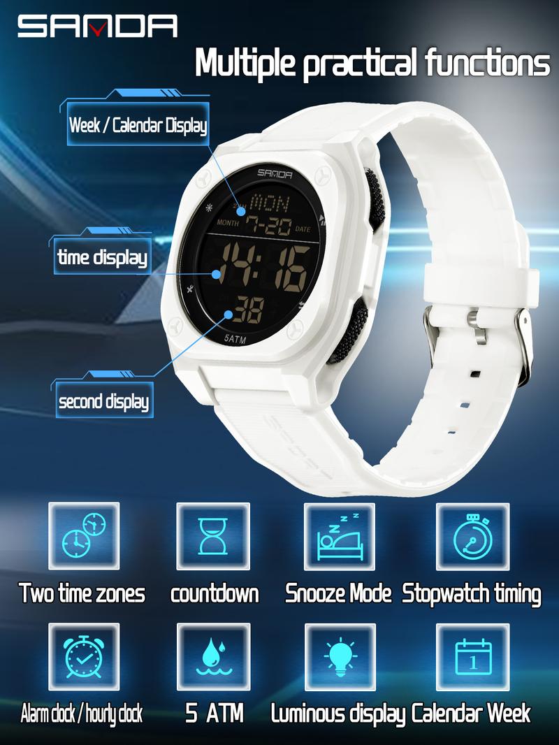 SANDA Men's Sports Watch Fashion and Leisure Men's LED Single Display Night Light Waterproof Multi functional Timing Electronic Watch Best Gift+BOX Waterproof Multifunctional Watch