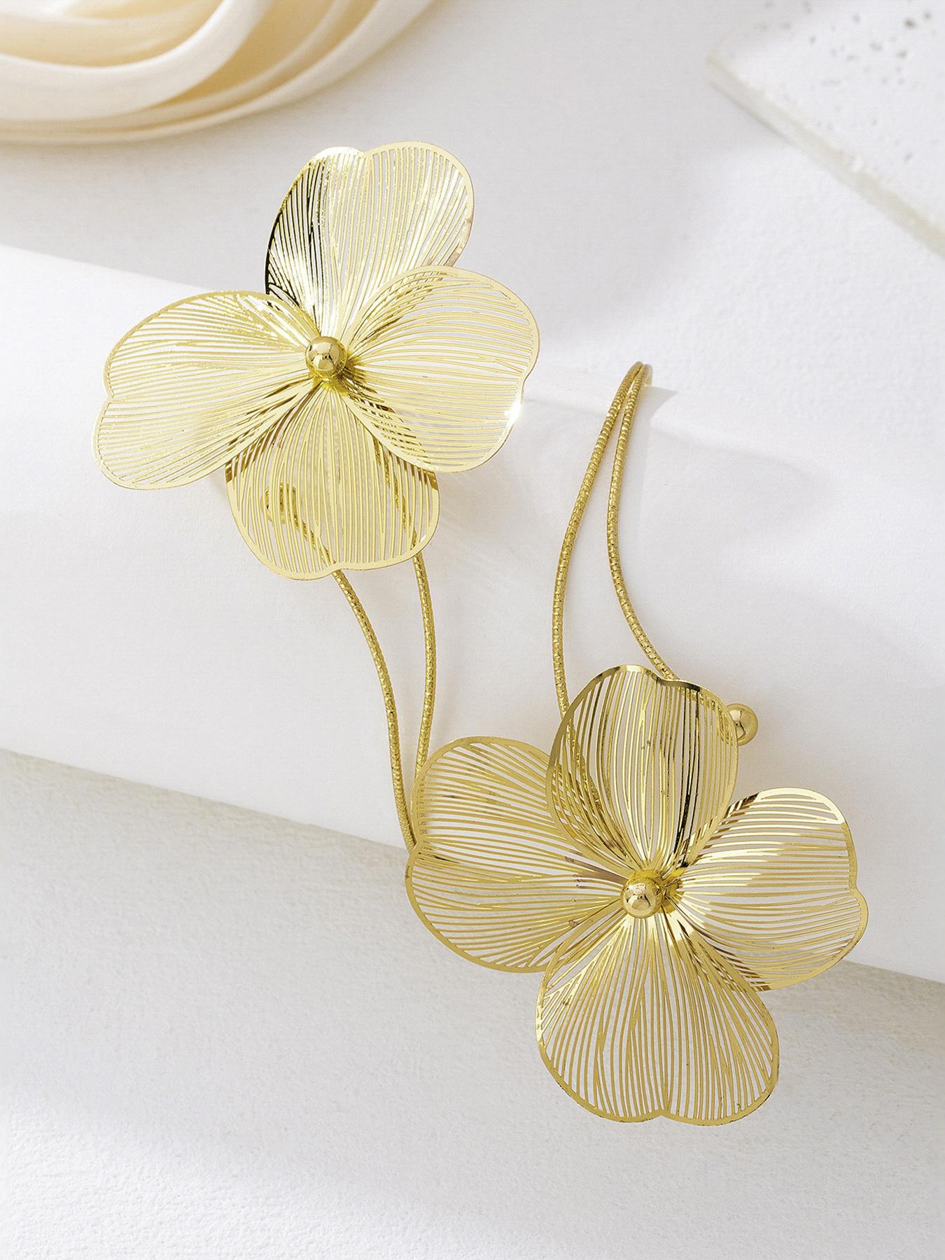 Gold Openwork Floral Bracelet — Women's Upper Arm Cuff | Personalized, Stylish Accessory & Gift for Festivals and Parties | Gold Bohemian-Style Jewelry