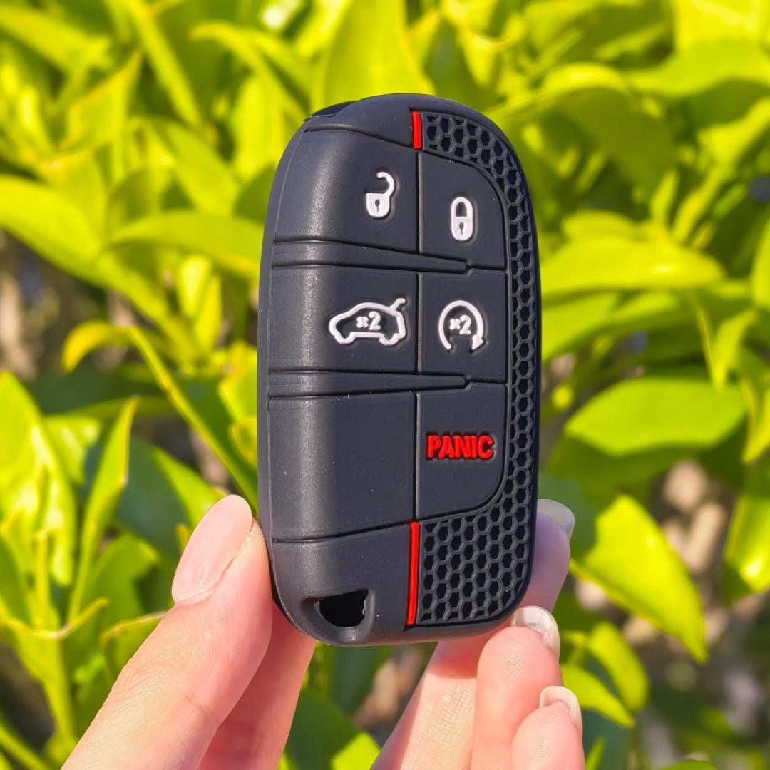 Premium 5-Button Smart Key Case Cover for Jeep Renegade/Cherokee, Dodge Journey/Charger, Chrysler 200/300 - Durable High-Quality Silicone Shell Fob with Ergonomic Grip, Sleek Red Design, Anti-Scratch Protection & Enhanced Vehicle