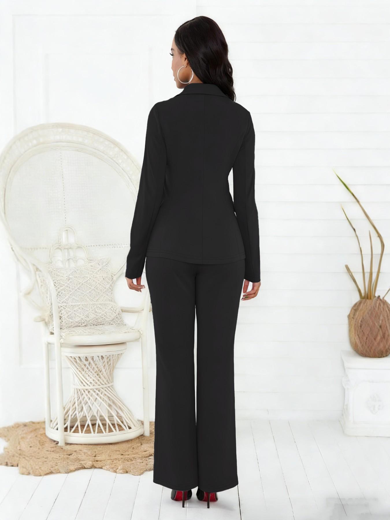 New Women's 2-Piece Set Fashion Elegant Simple Autumn Winter Double-Breasted Suit Straight Leg Long Pants Career