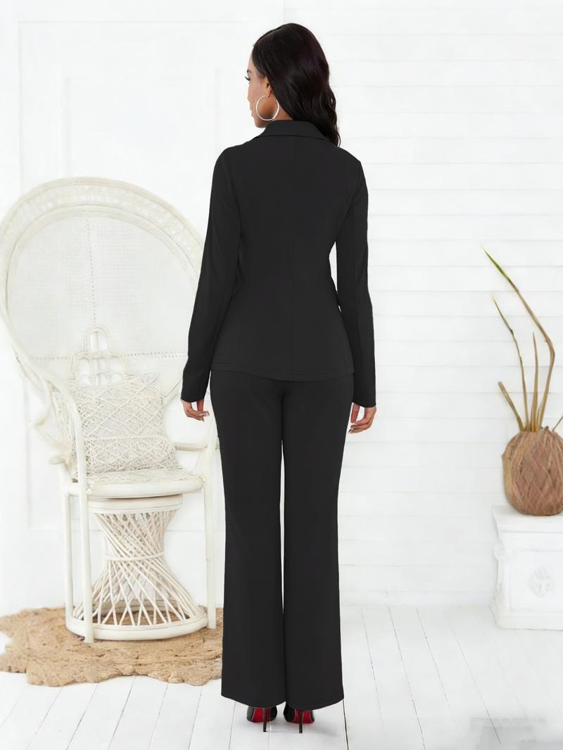 New Women's 2-Piece Set Fashion Elegant Simple Autumn Winter Double-Breasted Suit Straight Leg Long Pants Career