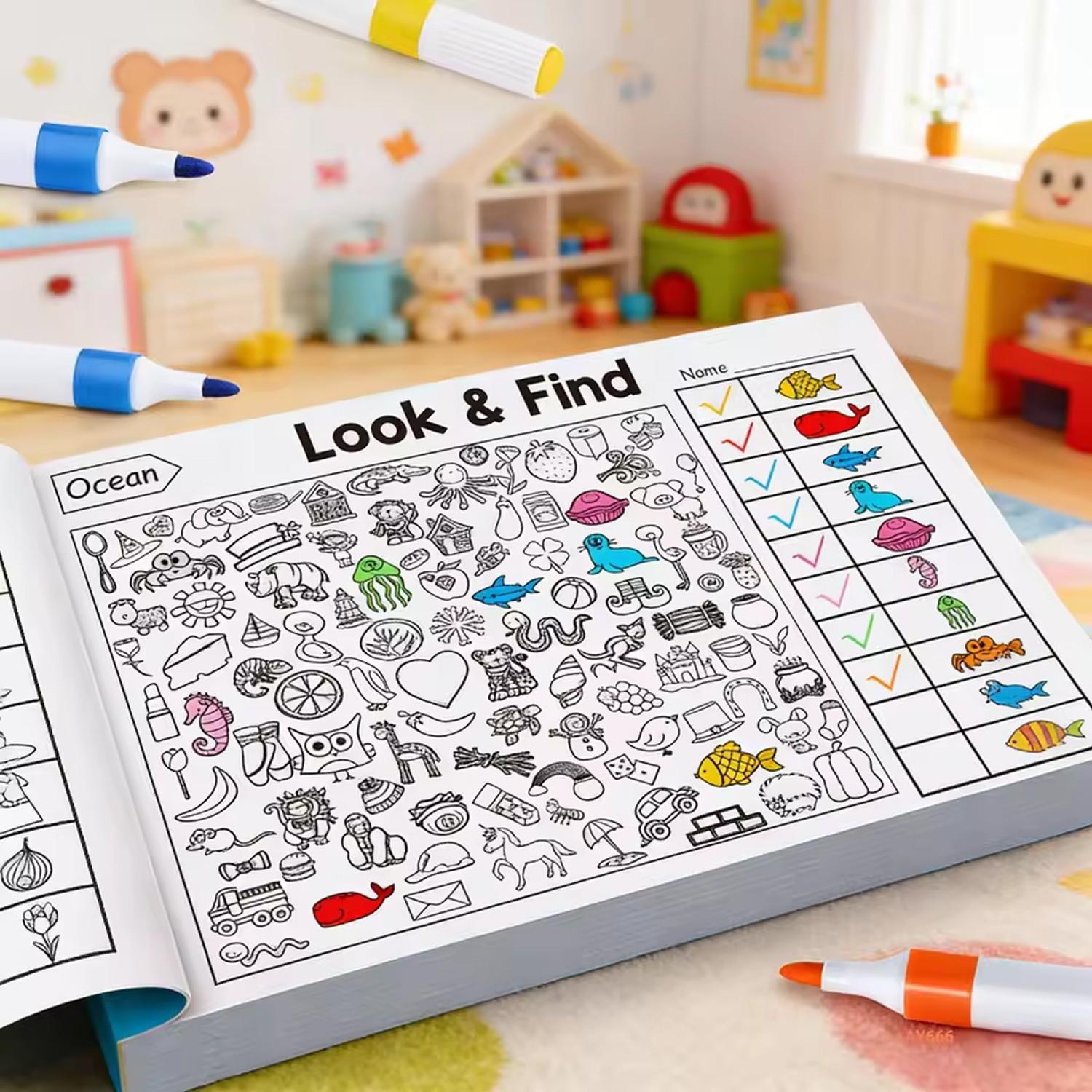 Kids' Seek-and-Find Coloring Book, Shape & Color Activity Workbook, Develop Visual Perception, Sharpen Focus and Attention