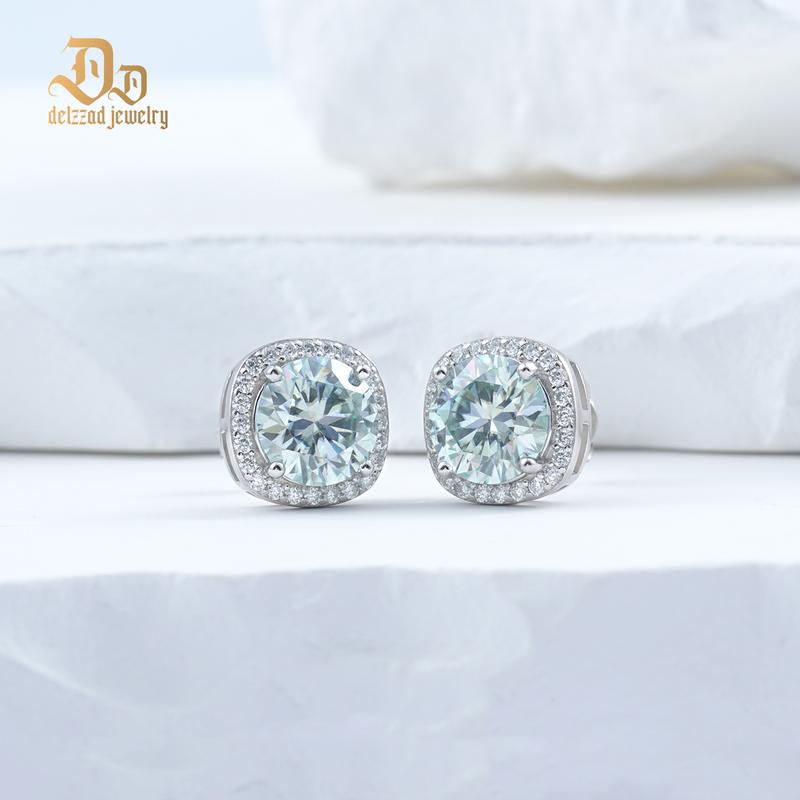 Delzzad Colored Halo Square Stud Earrings Synthetic Moissanite Earrings S925 Studs For Men Women Birthday Anniversary Mother's Day Christmas Gifts
