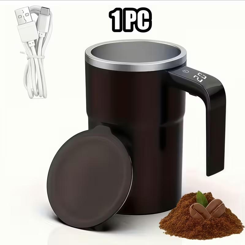 Self-Stirring Mug with LED Temperature Display, Rechargeable Magnetic Automatic Coffee Cup, 12oz with Lid, Perfect for Office Desk Coffee & Milk Mixing