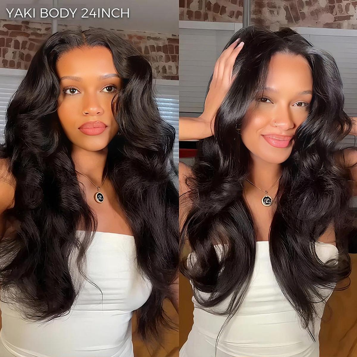 Recool Hair Yaki Loose Body Burmese Curly Yaki Straight V Part Wig Invisible Drawstring Human Hair Wig 180% 250% Density Real Scalp No Leave Out Glueless Wig High-Quality 100% Human Hair Beginner Friendly