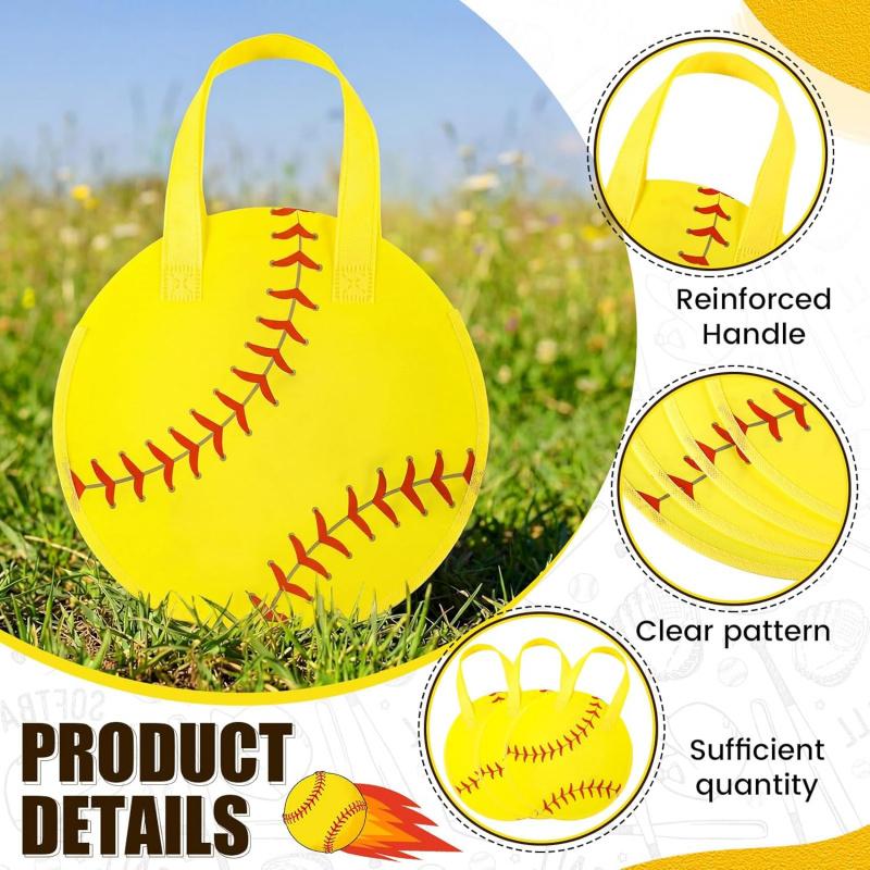 12 Pcs Softball Party Favor Bags10*10 Inch Softball Gift Bags with Handle Round Non Woven Gift Pouches for Goodie Candy Snacks Sports Themed Birthday Party Supplies