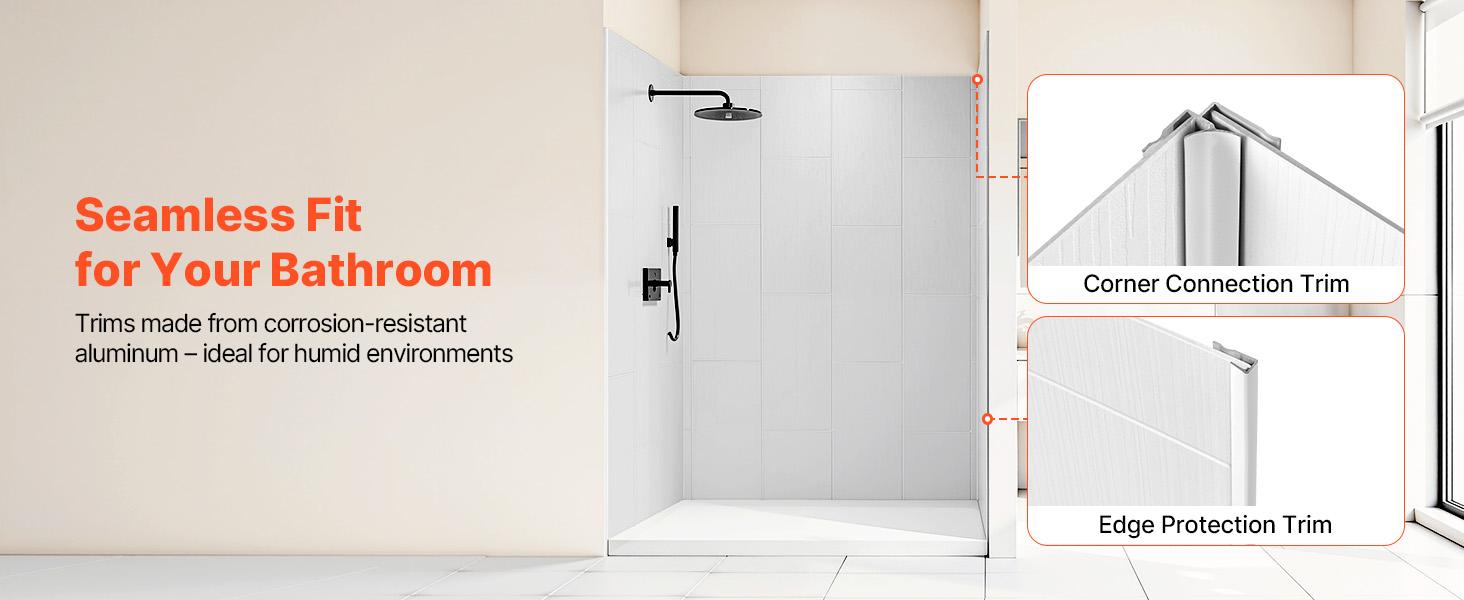 VEVOR Shower Wall Panels, 60 Wx 36 Dx 75 H, 0.14 (3.5 mm) Thick, 3-Panel Waterproof SMC Shower Surround Kit, Quick Install and Trimmable Bathroom Tub Wall Panel Surround Kit with 4 Glass Shelves