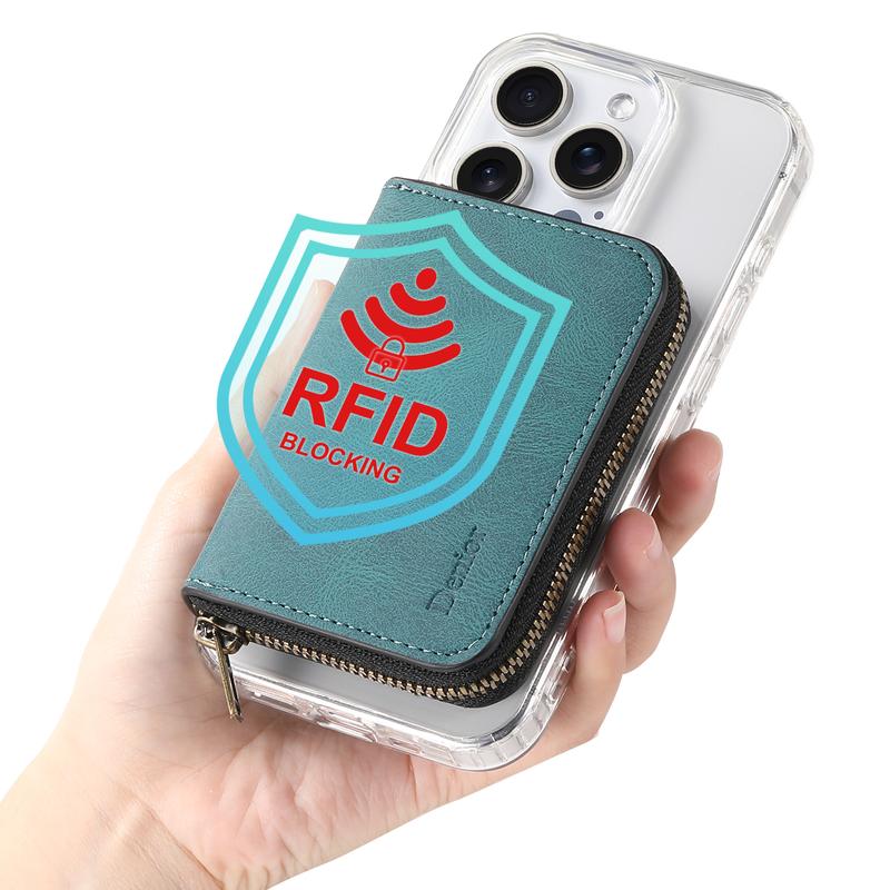 Denior |  RFID-Blocking Zipper Wallet with Multiple Card Slots | Faux Leather | Strong Magnetic Attachment to Phone | Secure ID & Credit Card Holder | Sleek Brown Design | Perfect Gift for Men on Valentine's, Father's Day & More, Card Holder Wallet