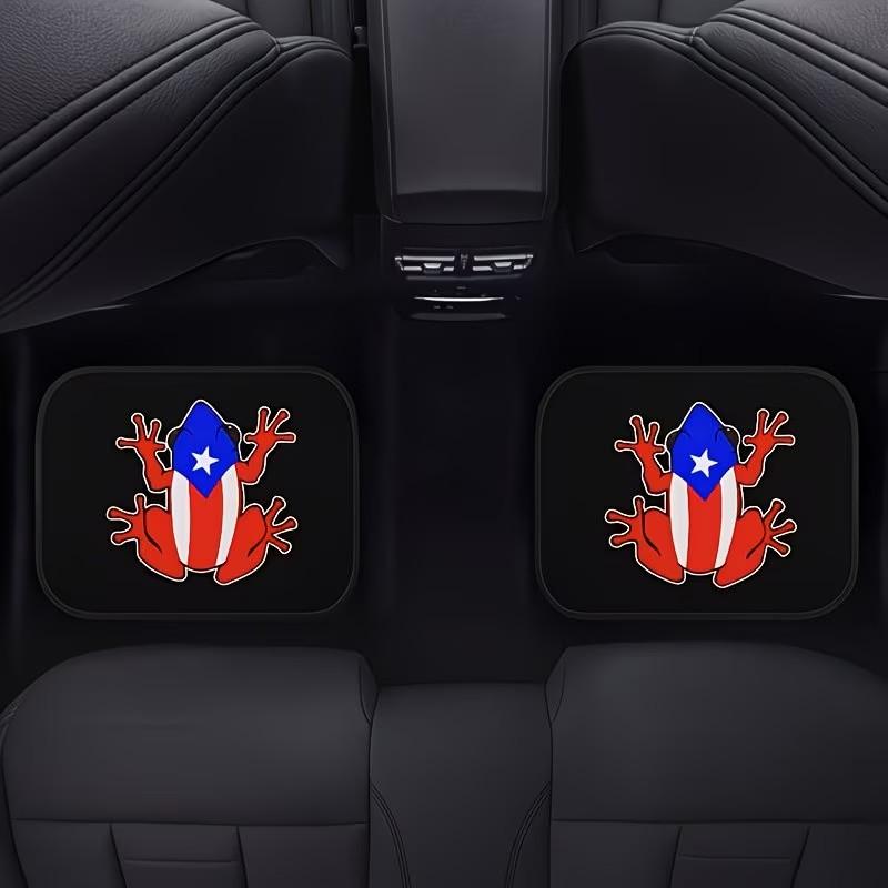 4-Piece Puerto Rico Cocoa Frog Car Mats, Car Floor Mats, Universal Fit, Polyester Fiber, Comfortable Non-Slip, Water-Resistant, All-Season Car Accessories