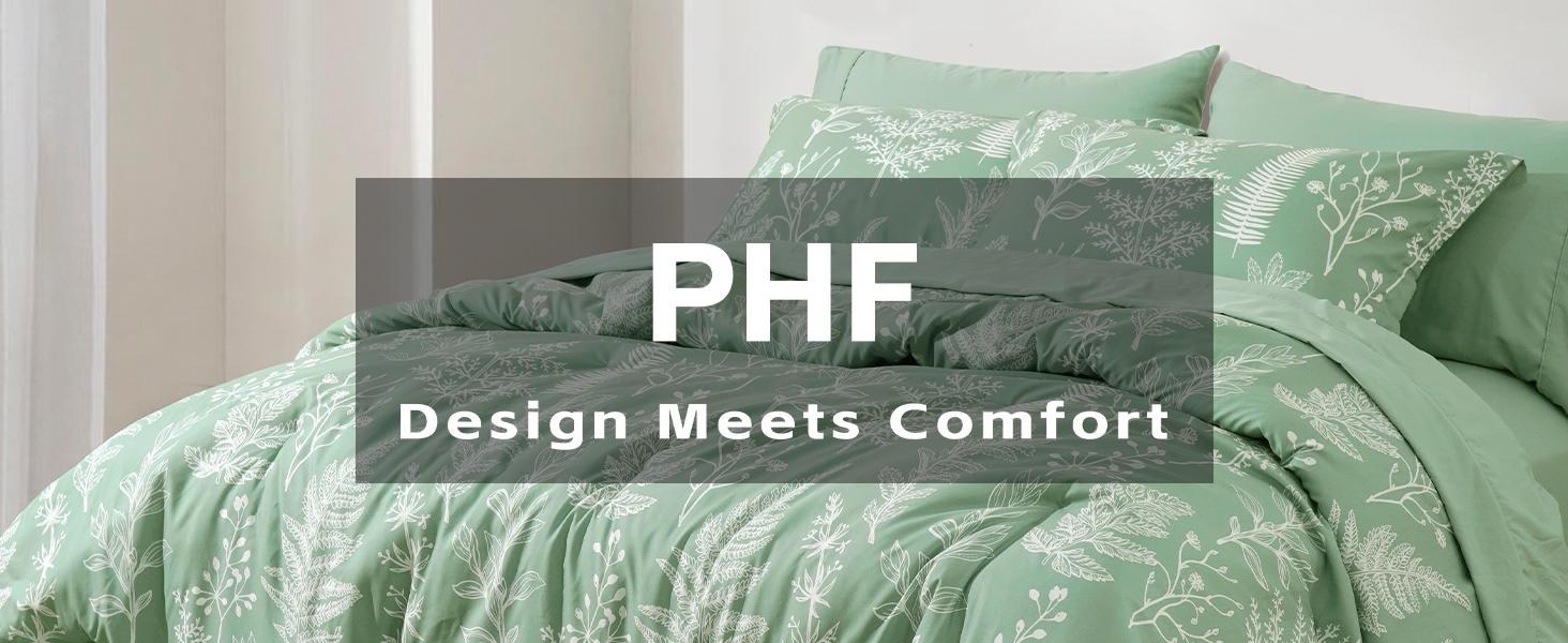 PHF 3/7 counts/set Comforter Set, Reversible Botanical Bedding Set Include Comforter, Pillow Shams, Flat Sheet, Fitted Sheet and Pillowcases