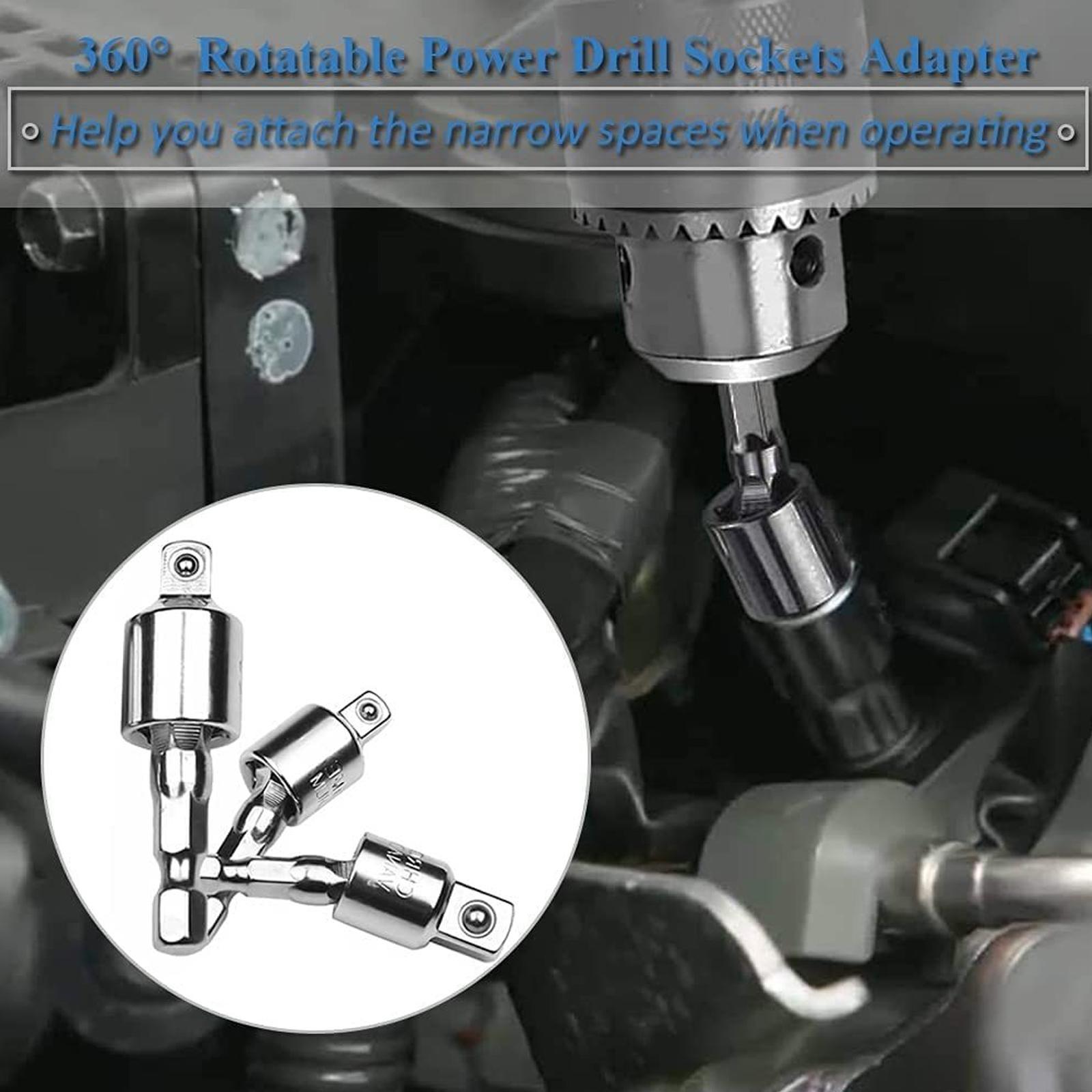 Electric Wrench Quick Change Socket Adapter Kit, 1/4/3/8/1/2 Inch Hex Head Conversion Coupler, Anti-Loose Metal Extension Rod Set