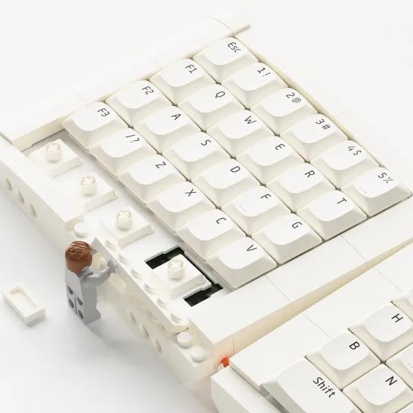 KBDcraft 07Israfel 56-Key Ortho Ergo-Split Low-Profile Mechanical Keyboard, Lego-Compatible Case, Wired, Linear Switch, Gasket Mount, Hot-Swappable, RGB, QMK, Vial for Win/Mac, White