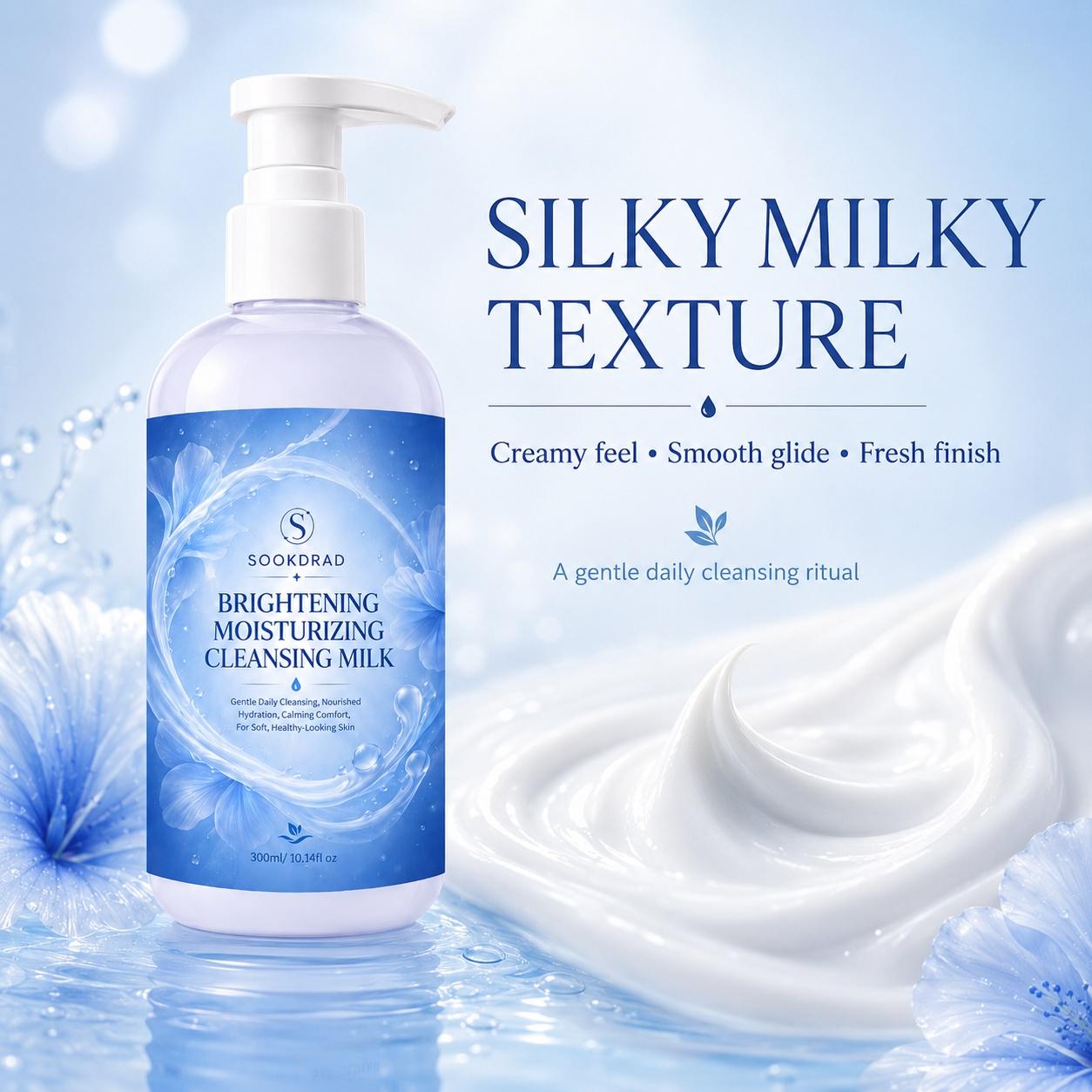 brightening moisturizing cleansing milk, gentle daily cleansing, hydration, calming comfort, facial use, for soft healthy skin, Gentle Cleanser, 300ml/10.14fl oz