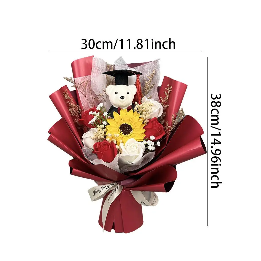 Decorative Mixed Bouquet Artificial Flowers - Handmade Fragranced Soap Arrangement with Sunflower, Rose, Daisy, Red Carnation, Lily - Pink & Large Red Rose Home Living Room Decor, Graduation Gift, Sisters, Floral Decor