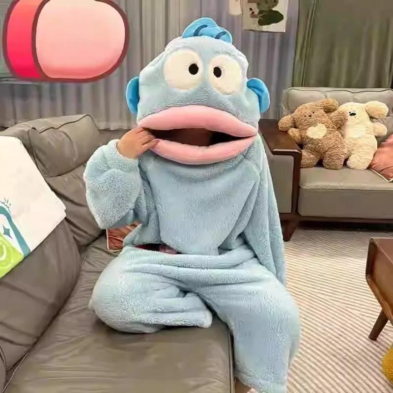 Funny Onesie Set, Comfortable Loose Hooded Flannel Pajamas - 2 Piece Set Includes Sleepwear + Shoes, Soft Skin-Friendly Long Nightgown，ugly fish