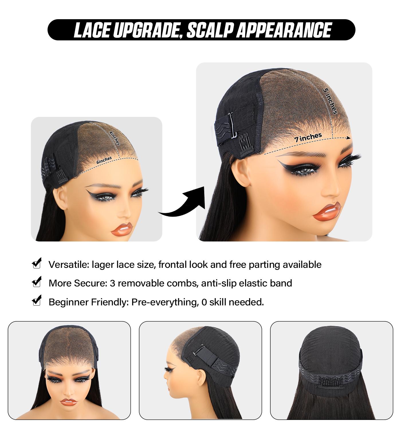 OQHAIR Highlight Bob Wigs Wear Go Glueless Wig 7x5 Pre Cut Lace Straight Bob Wigs 4/27 Colored Human Hair Wigs Preplucked Hairline Bleached Tiny Knots