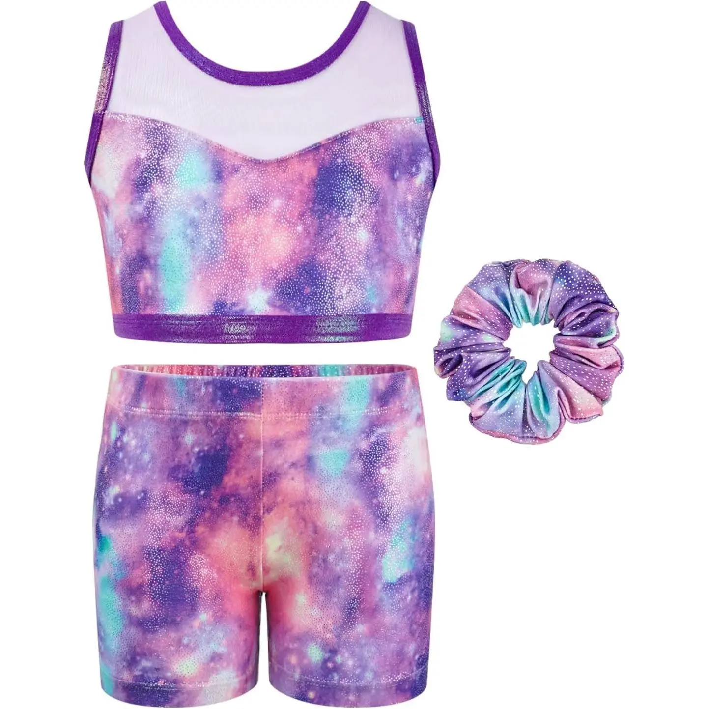 Girls' 2-Piece Gymnastics Leotard Set with Shorts | Stretchy Breathable Sparkly Workout Outfit for Ages 3-12, Perfect for Gymnastics, Ballet, Dance, Yoga & CheerGift