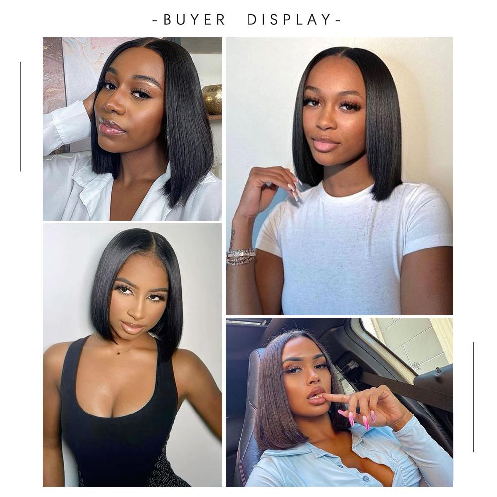 VIPbeauty Straight V Part Bob Wig Human Hair Glueless No Leave Out Upgraded U Part Wig For Women 10-16 Inch Short Human Hair Brazilian Raw Hair 1B Natural Black Color 150%