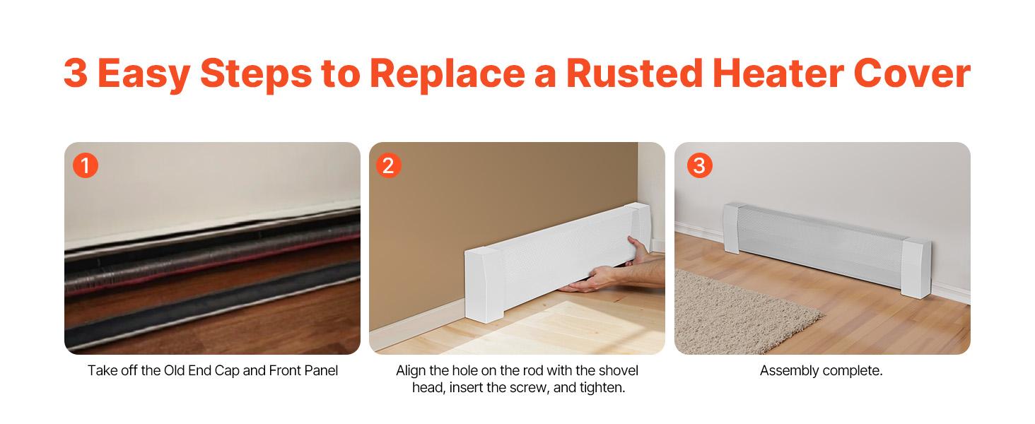 VEVOR Baseboard Heater Covers, Premium Series 3 ft Standard Electric Heating Unit Front Cover for Home Improvement, Heavy-duty Steel, Easy Installation for Bedroom Replacing Old Cover, White