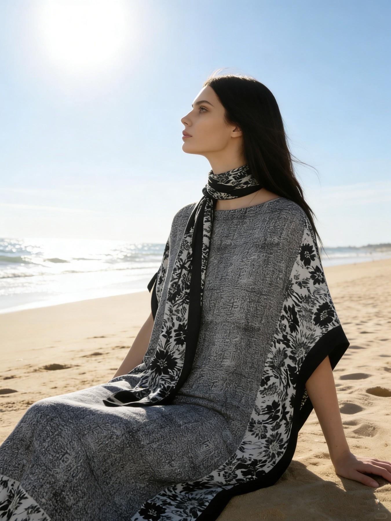 1dress+1scarf Viral Camel Tie-Dye Print Satin Kaftan Maxi Dress with Matching Scarf – Silky Loose Fit, Plus Size Friendly, Luxury Loungewear, Beach Cover Up & Evening Party Wear, Must-Have Resort Fashion Piece