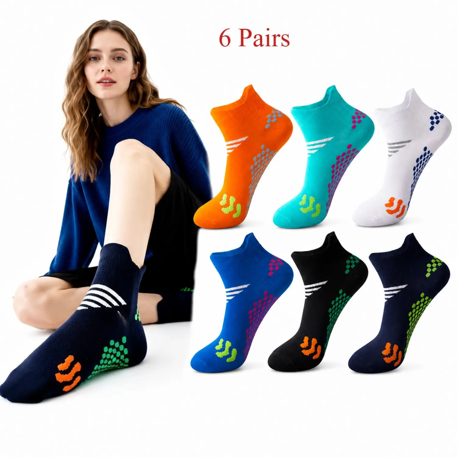 Unisex Low Cut Compression Socks 6 Pairs, 8-15 mmHg Arch Support All Season Socks for Running, Yoga & Gym Workouts