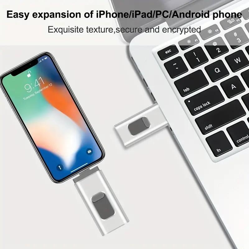 4-in-1 External Flash Drive for iPhone & Type-C & Android & Computer, USB 3.0 Memory Stick Photo Stick Thumb Drive, Photo & File Backup with App, Portable OTG PenDrive, 64GB 128GB 256GB 512GB 1TB, Christmas Gift for Boyfriend & Husband & Wife
