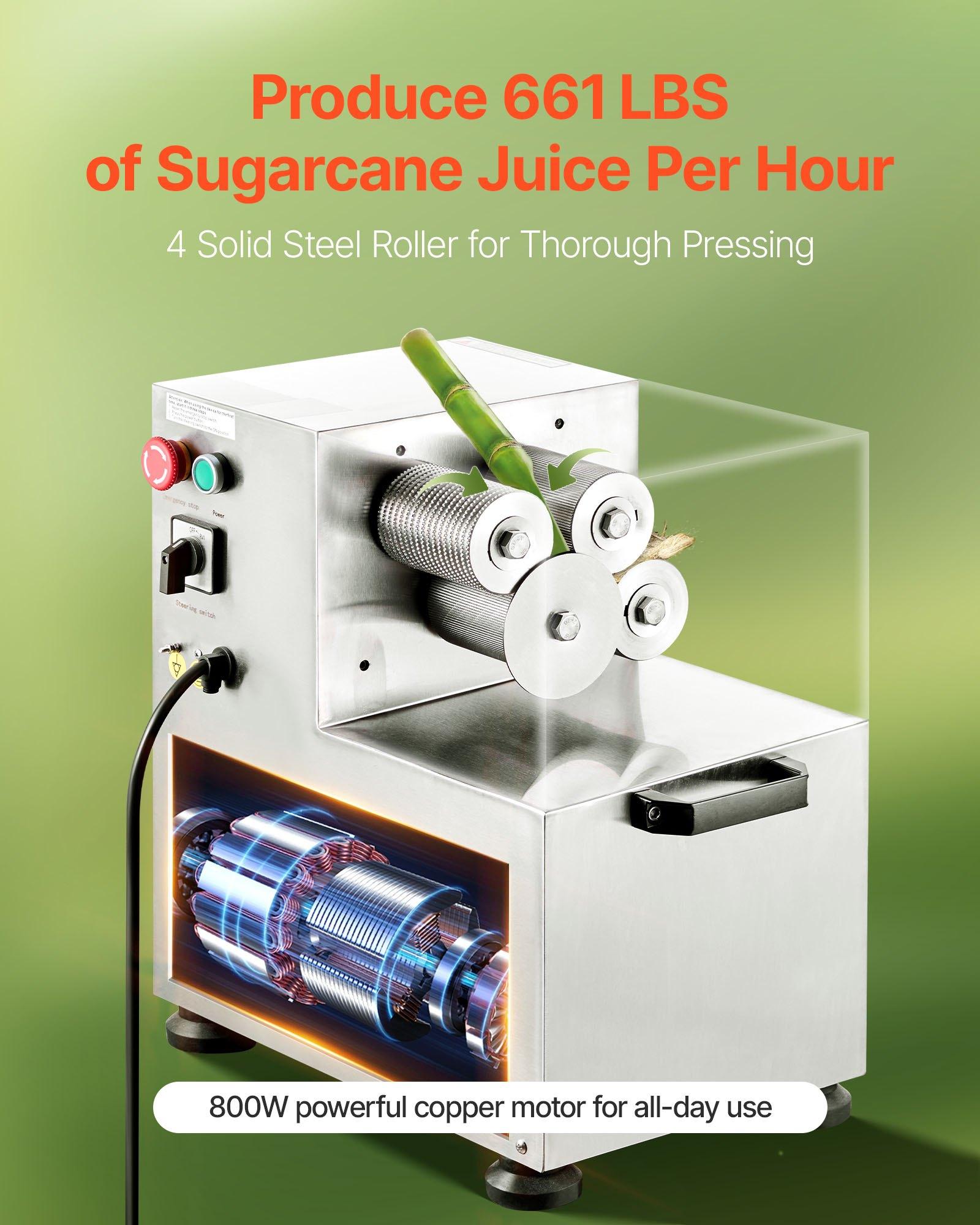 【DealsForYouDays】VEVOR Commercial Sugar Cane Juicer, 800W Electric Sugarcane Juicer Machine with 661LBS/H High Output, 4 Stainless Steel Rollers, Sugar Cane Press Juice Extractor Squeezer for Home/Commercial Use