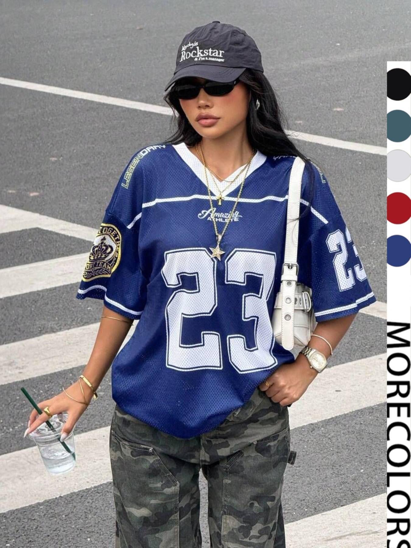 Women's Y2k23 Retro Mesh Breathable Sports Jersey, Streetwear Daily Wear Top, Loose-Fit Short Sleeve, All Seasons Fashion