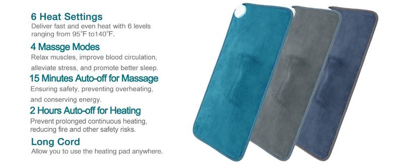 DailyLife Massage Heating Pad for Back Pain Cramps Relief 12"x24" Electric Heated Pad with 6 Heat Settings 4 Massage Modes Auto Shut-Off Machine Washable Warming Mat Gifts for Women Mother’s Day FathersDayGift