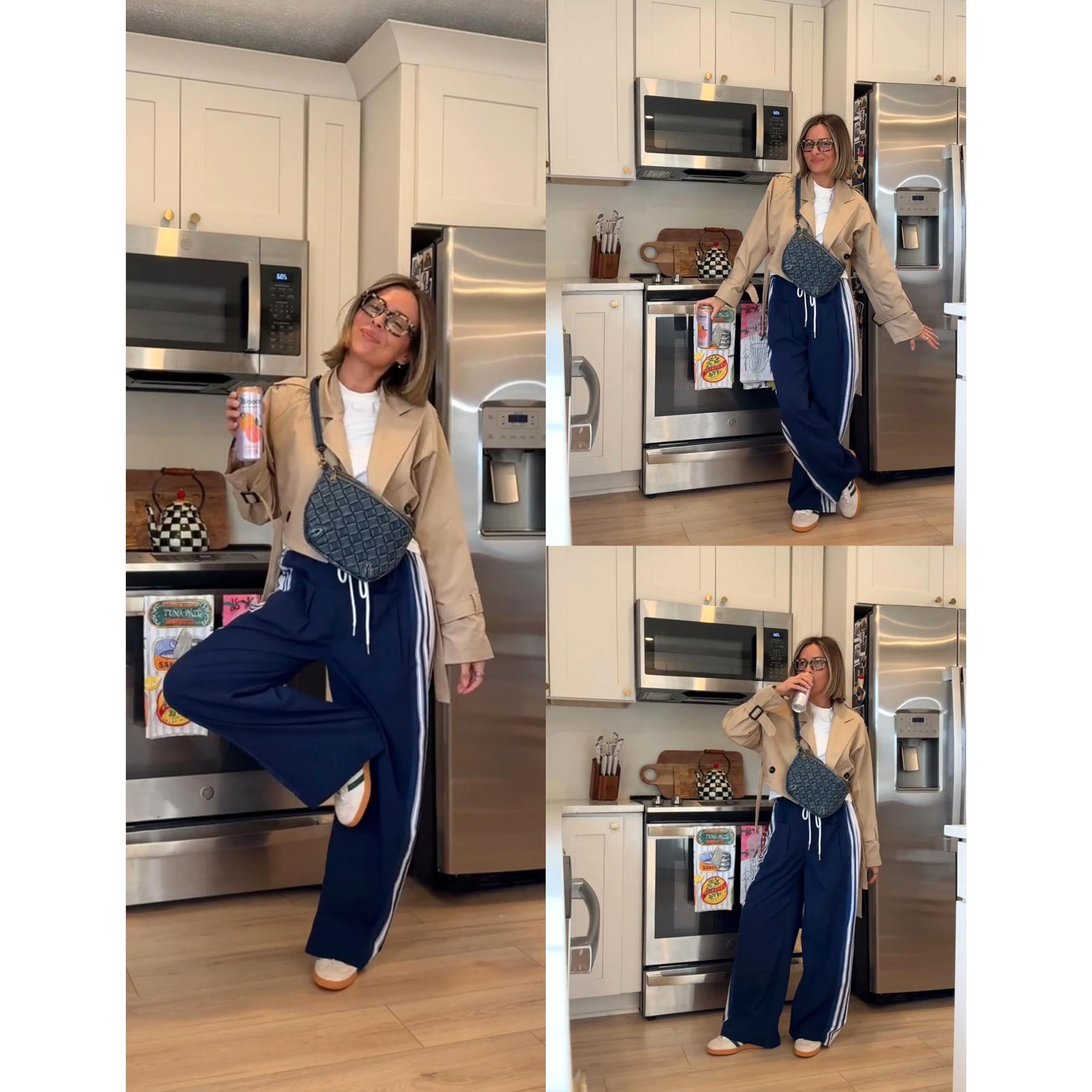 Buenoble Women's Wide Leg Side Stripe Pants Loose Fit High Waist Drawstring Track Pants Casual Streetwear Joggers