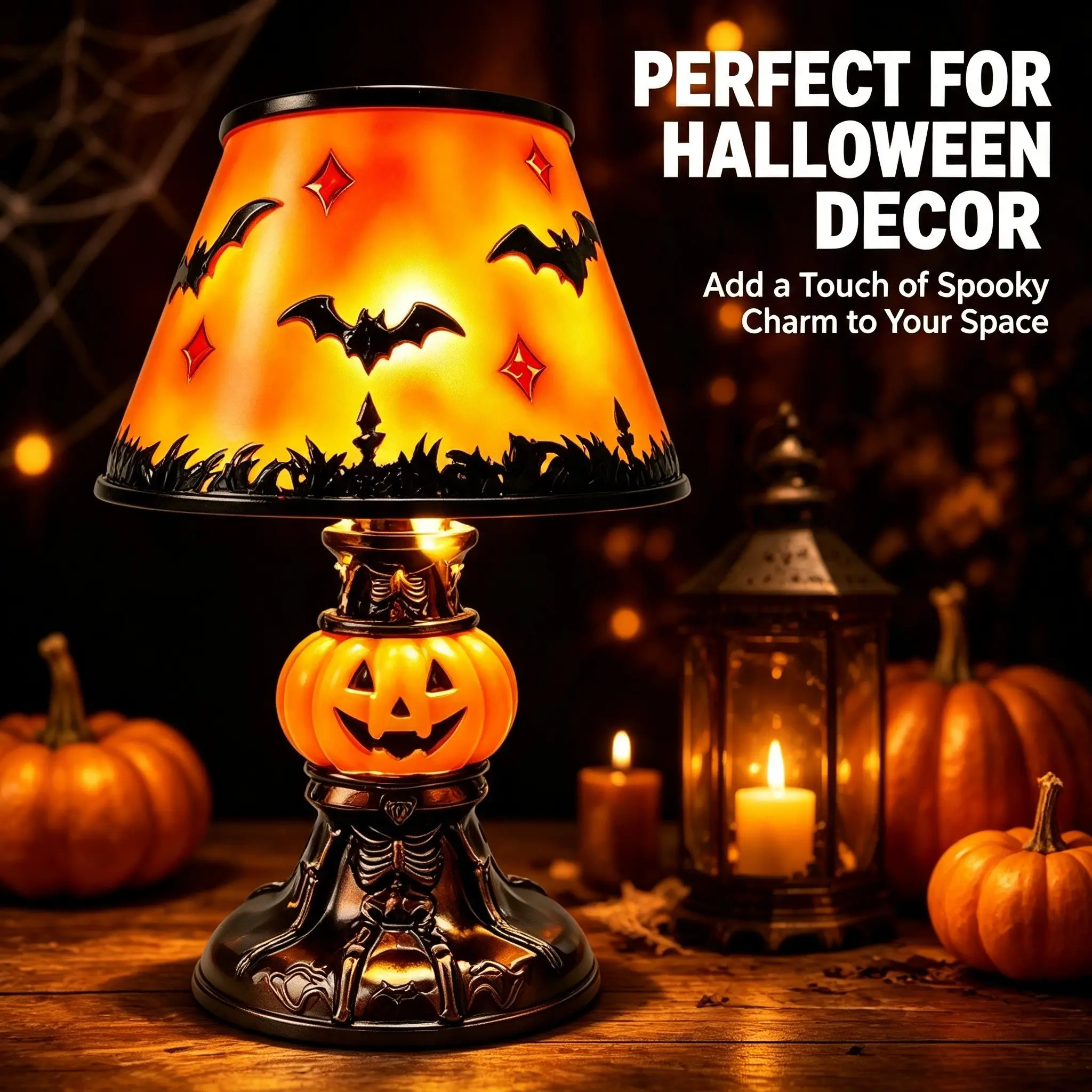 1pcs Halloween bat decorative table lamp, bat pattern ambiance statue light, vintage painted style desktop night light, bedroom living room party home holiday gift, suitable for Halloween use