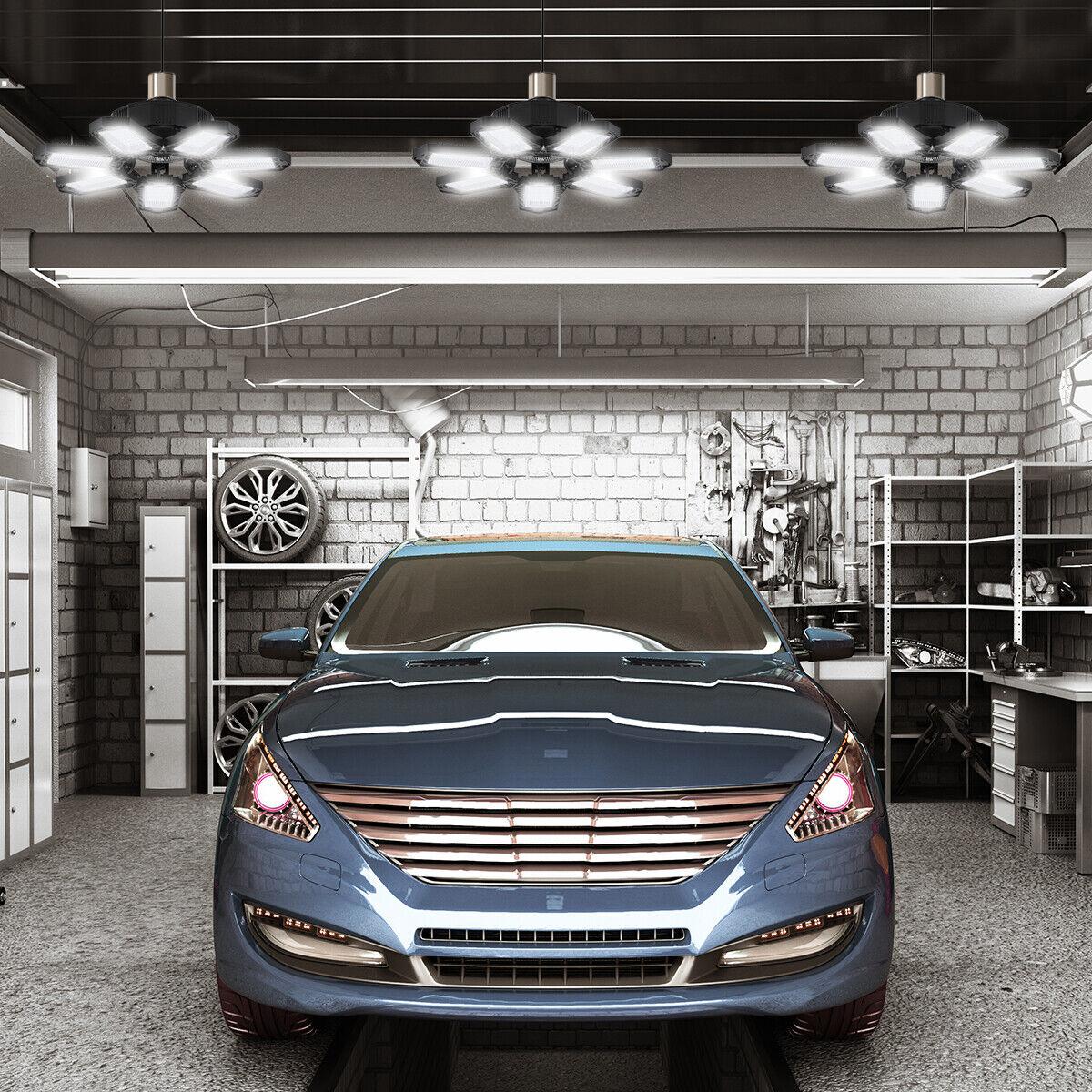 New 7+1LED Garage Light Bulbs, Ultra Bright 6500K Garage Ceiling LED Light, Shop Light with Deformable Panels, E26/E27 Bulb Socket Lighting for Workshop, Warehouse