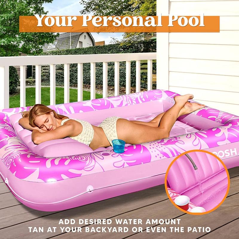 Inflatable Sun Lounger Float Ring with Cup Holder, 70x46 Inch Extra Large Adult Float with Pillow, 4-In-1 Pool Float, Party Gift