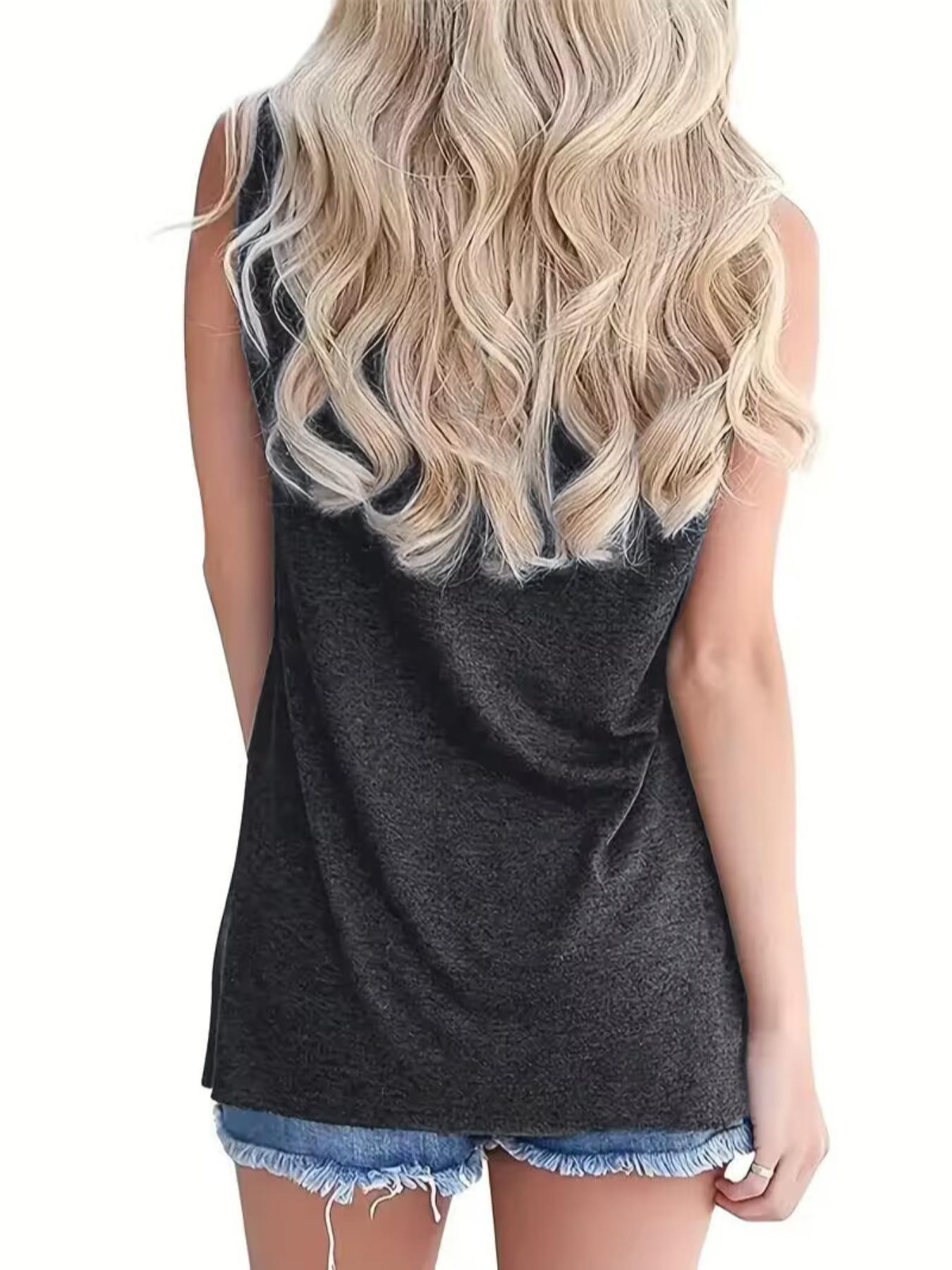 Fashionable Women's Cartoon Letter Print Round Neck Sleeveless Vest, Comfortable Knit Fabric, Summer Fitted Style, Available in 12 Colors