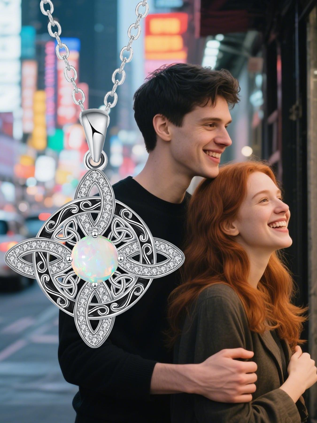 Moonstone Witches Knot Necklace With Blessing Message Card,  Good Luck Irish Knot Necklace, Protection Jewelry Gift for Women, Charm Necklace