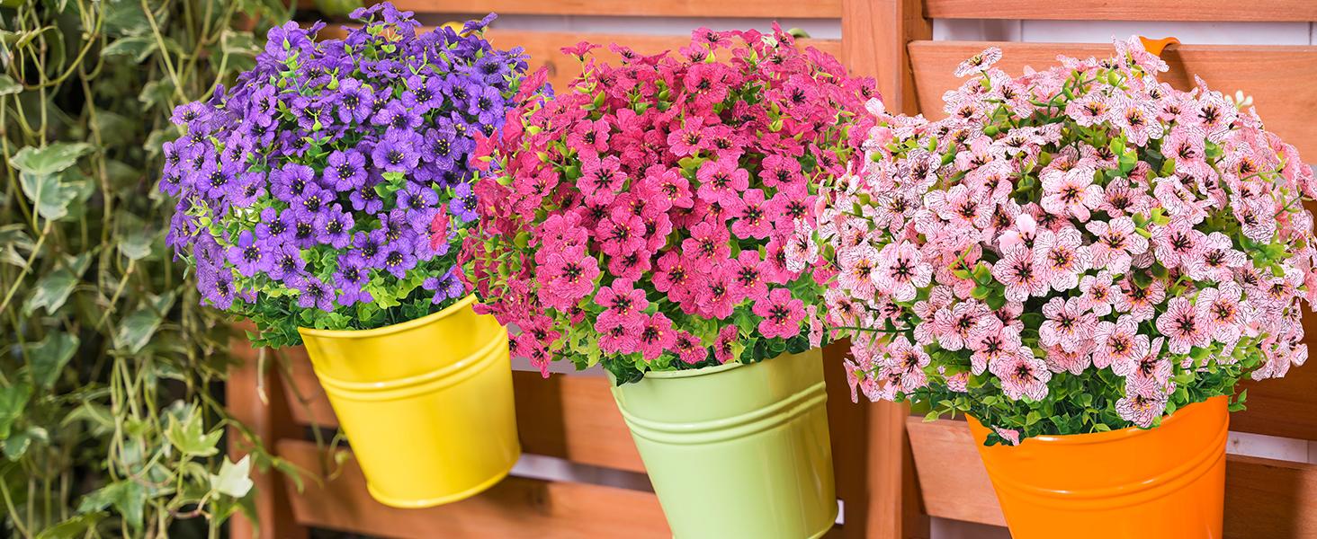 Elyum UV-Resistant Decorative Artificial Rose Red Flowers, 9 Bundles Faux Outdoor Plants for Porch Window Box Decoration