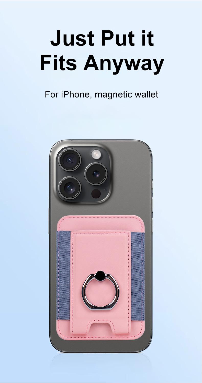 FUNCAT GLOBAL Magnetic Card holder.  Fit iPhone 12/13/14/15/16, Leather Card Case. Ring design: Can be use as Phone Stand.