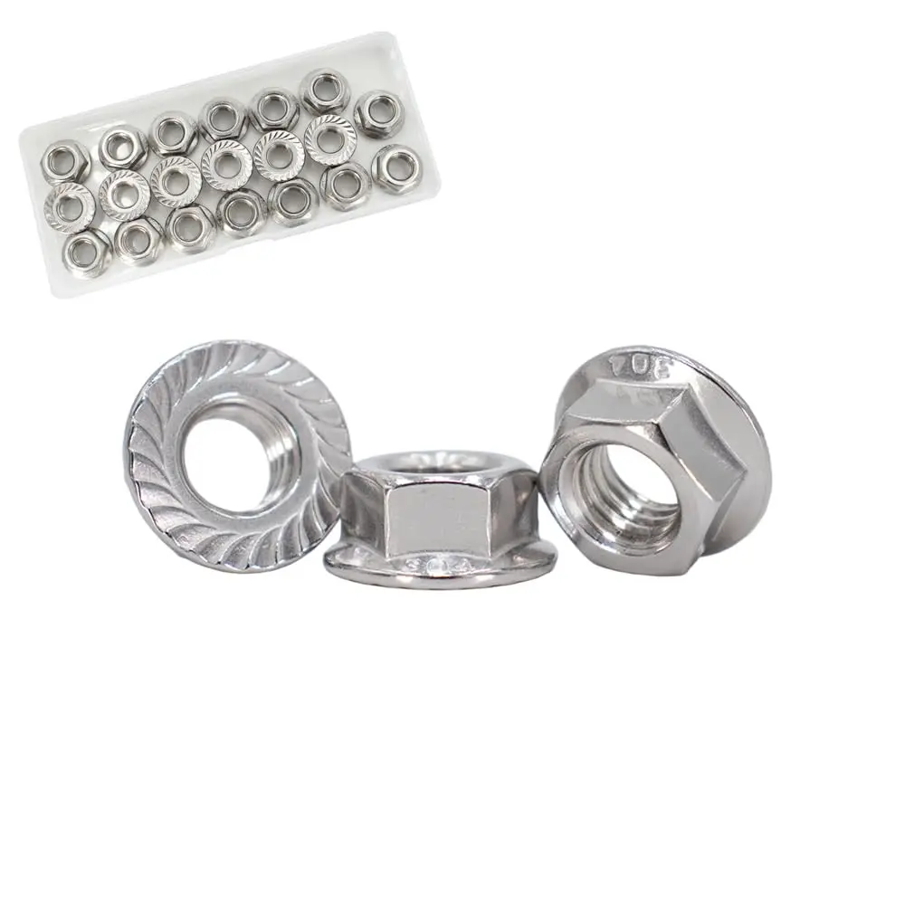 M8x1.25mm DIN6923 Serrated Flange Hex Lock Nuts, 20 Pack, 304 Stainless Steel, Full Thread for Industrial Construction FastenersGift