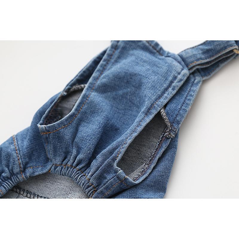 Vintage Denim Dog Jumpsuits - Washed, Stretchy, Skin-Friendly Overalls with Adjustable Straps, Free Movement Design, 1-Piece Suspender Pants for Small-Medium Dogs’ Daily Walking