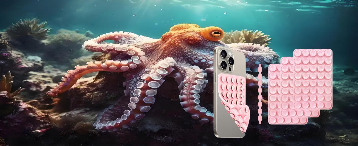 Triple Pack Octo Buddy Silicone Phone Grip with Detachable Octopus Cups, Mount Holder Suction Cup Phone Case Accessory for Content Creators, Strong Hands-Free Support (Translucent)