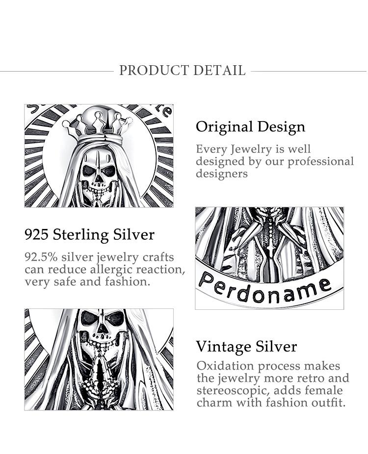 Santa Muerte Protection Pendant Necklace, 925 Sterling Silver Amulet, Mexican Saint Medallion, Holy Death Folk Amulet, Day of the Dead Jewelry