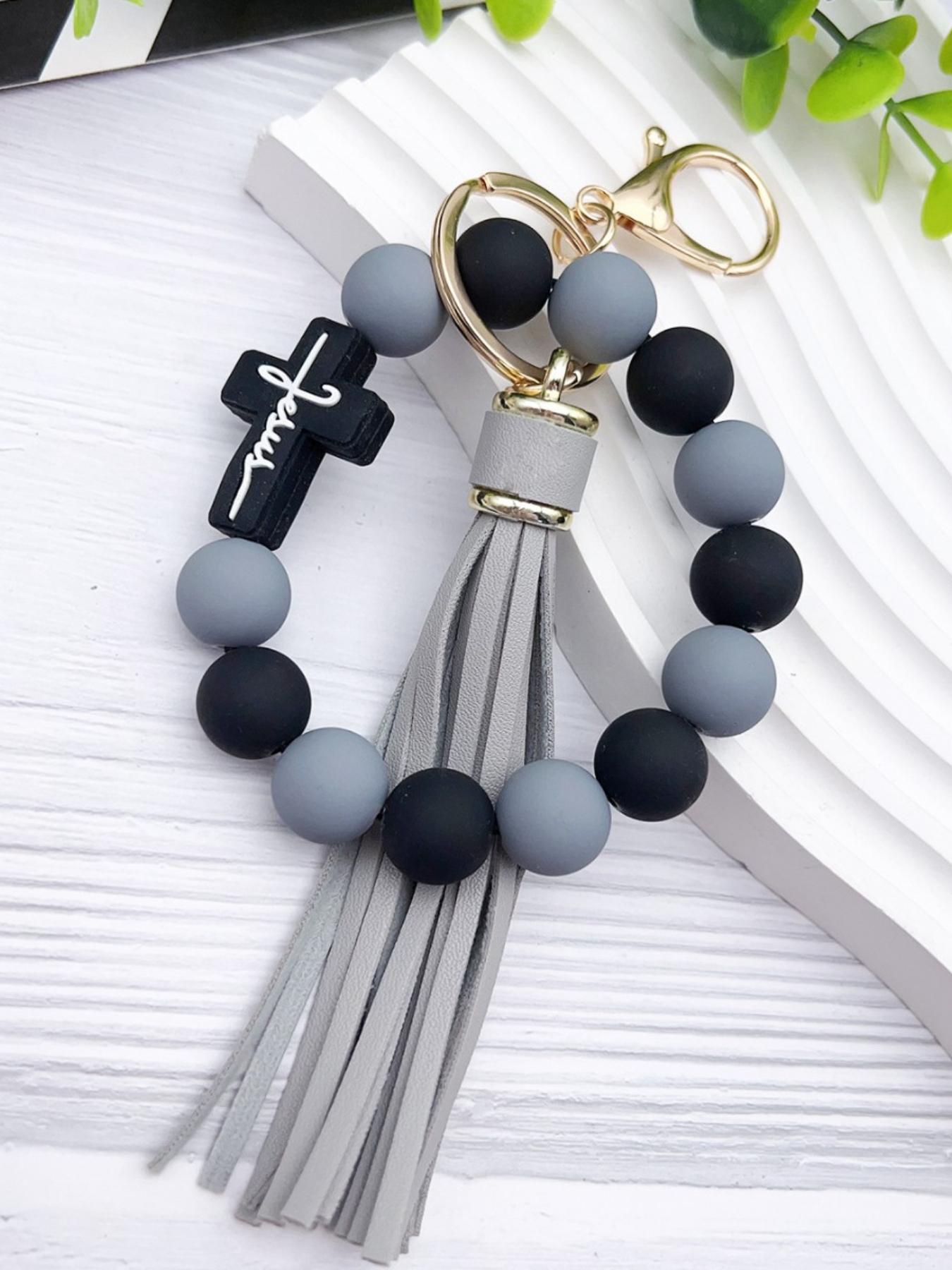 Silicone cross bead bracelet keychain creative wrist bracelet key ring accessory for women's bags