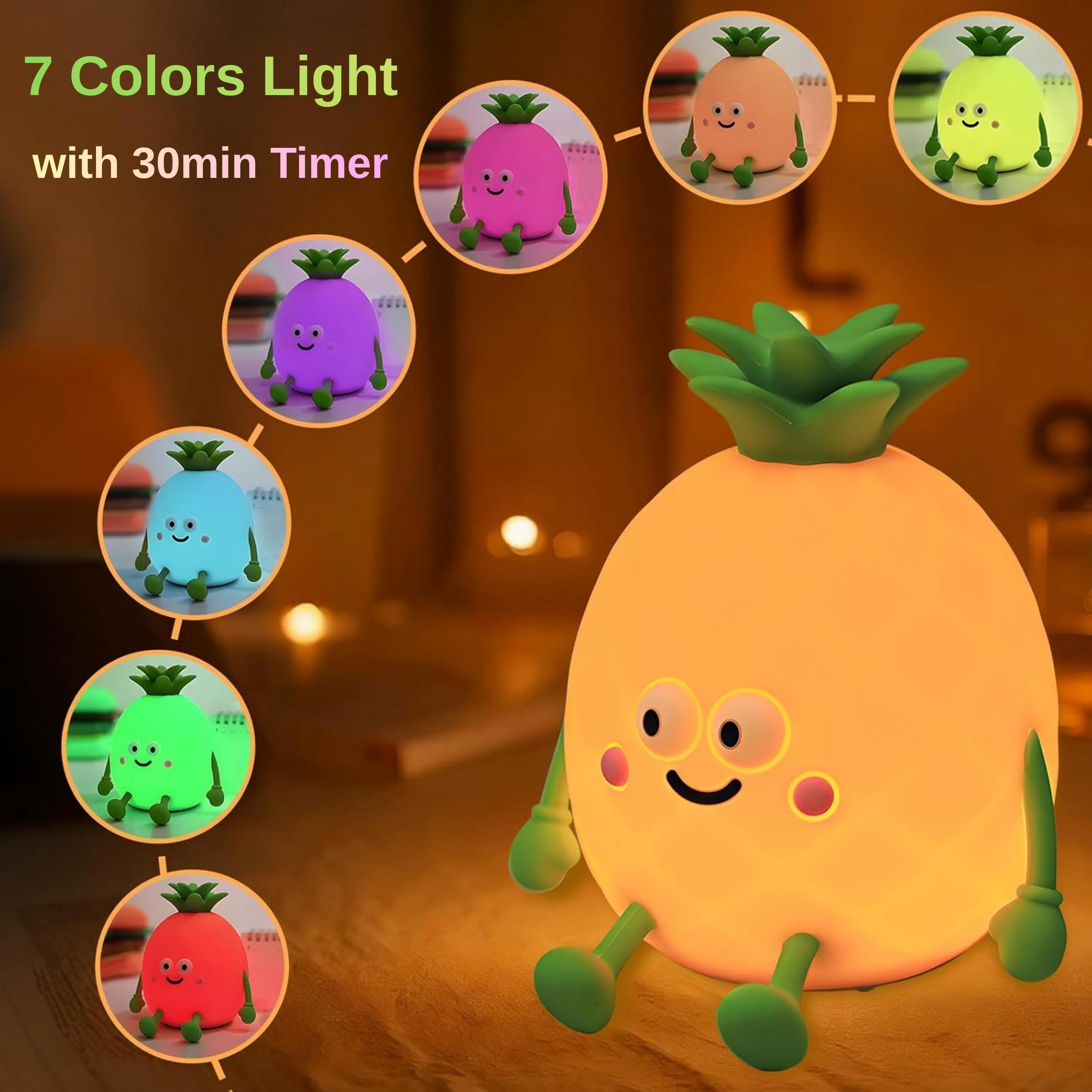 Cute Pineapple Shape Colorful Night Light, Warm Light 3 Levels Brightness and 7 Colors Light, with timer, USB Rechargeable Ambient Lamp Suitable for Bedroom, Living Room and Children's Room
